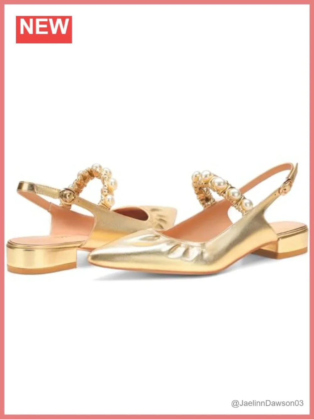Women's Slingback Ballet Flats, Faux Leather Pointed Toe with Pearls